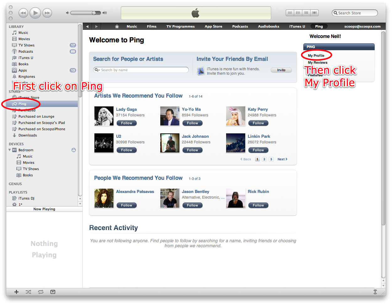 How to enter Ping in iTunes 10