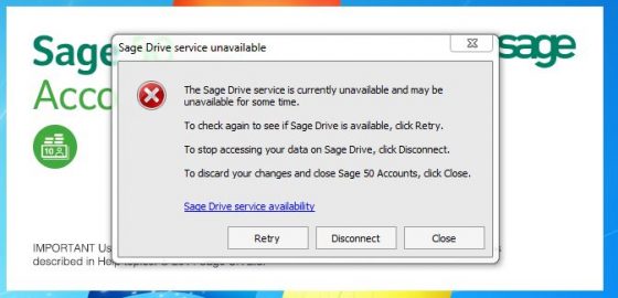 Sage Drive Service Unavailable